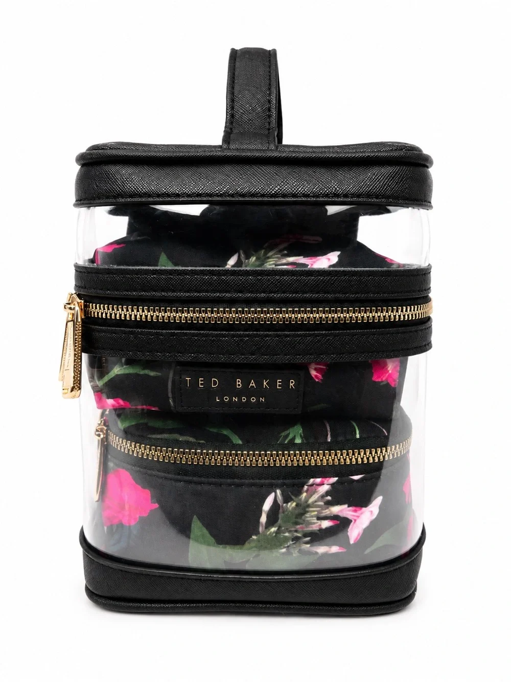Ted Baker London 4 Piece Floral Travel Cosmetic Bag Set Clear Train Case NWT